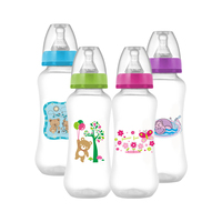 Biberon d'allaitement en plastique à col standard anti-colique en PP à débit rapide, vente en gros de biberons pour bébés avec tétines en silicone