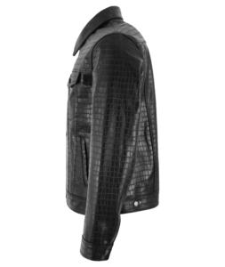 Veste pour homme en cuir véritable imprimé croco noir 100% personnalisée, coupe classique, doublure premium, fermeture éclair YKK, marque privée OEM, usage quotidien - Product Image 3