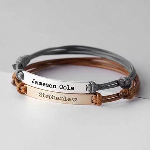 Bracciale Macramè con Charm a Barra Rettangolare Personalizzabile con Incisione Logo ID in Acciaio Inossidabile Argento e Oro 18k - Product Image 5