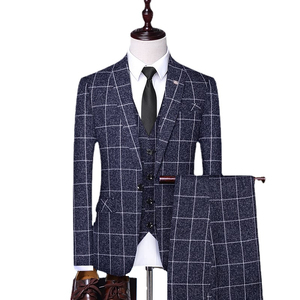 Ensemble 3 pièces haut de gamme pour <span class=keywords><strong>homme</strong></span> Veste de costume en laine respirante Pantalon ajusté <span class=keywords><strong>Gilet</strong></span> à carreaux pour <span class=keywords><strong>mariage</strong></span>, banquets et affaires - Product Image 4