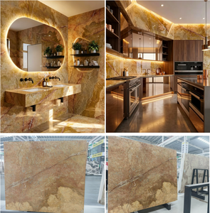 Mármol Pulido <span class=keywords><strong>Barcelona</strong></span> Gold en Losa Grande, Mármol con Vetas Rojas Doradas, para Proyectos Comerciales, Hoteles, Salas de Estar, Pisos, Paredes y Encimeras - Product Image 4