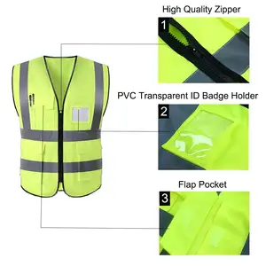 Hi vis rompi pelindung kerja, Patch terlihat tinggi dengan saku penjaga keamanan garis reflektif