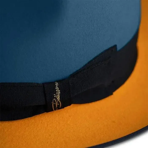 Blue Wool Fedora <b>Hat</b> With Black Band And Orange Trim 56-58CM Unisex Adult Casual Style - Product Image 3