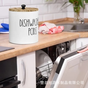Conteneur de rangement pour dosettes de lave-vaisselle avec couvercle en bois, organisateur de cuisine multifonction pour dosettes de détergent à vaisselle - Product Image 3