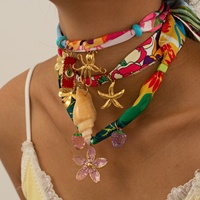 Collier Écharpe Dopamine Style Océanique Original en Acier Inoxydable avec Pendentif Petit Poisson Étoile de Mer, Chaîne en Bambou Unique, Sportif et Élégant
