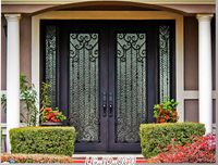 Porte d'entrée moderne de luxe en fer forgé, robuste, sécurisée, pare-balles, pour villa, double battant, épaisseur de panneau 50 mm