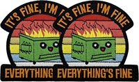 Tavashome 2pcs Funny Meme Gag Patchs de broderie comiques 'Dumpster Fire' Support émotionnel Crochet Boucle Patch 'It's Fine I'm Patch