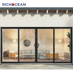 RICHOCEAN Portes coulissantes de balcon à cadre en aluminium noir Porte coulissante en verre à double volet à faible émissivité avec système de rails à vendre - Product Image 2