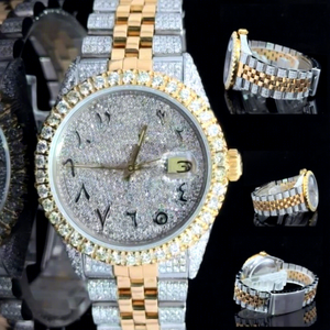 Reloj de Lujo para Hombre con Esfera Árabe y Piedras de Moissanita, Brazalete de Acero Inoxidable - Product Image 1