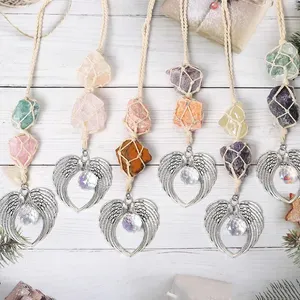 New arrival Natural stone Car Hanger Hand Made Angel Wings accessories Raw Quartz Crystals Stone Sun Catcher Hanging