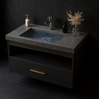Meuble de salle de bain mural moderne de luxe personnalisé avec petit comptoir en marbre, en acier inoxydable, résistant à l'eau, avec miroir et ensembles de vanités