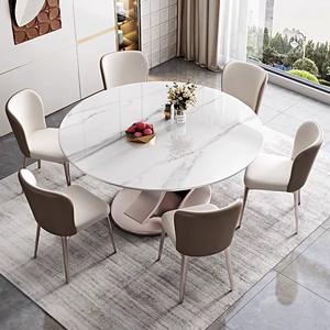 Tavolo da Pranzo Rotondo di Design con Piano in Pietra Resistente e Base in Acciaio con Finitura Oro Rosa Elettroplaccata per Arredamento Moderno - Product Image 6