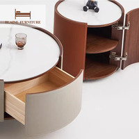 BLAINE lumière luxe ardoise haut forme ronde en cuir Table basse moderne canapé Table d'appoint ensemble pour meubles de salon