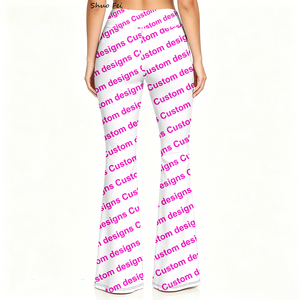 Pantalones <span class=keywords><strong>de</strong></span> yoga acampanados <span class=keywords><strong>de</strong></span> cintura alta para mujer al por mayor, leggings retro con estampado floral francés, pantalón botánico barroco azul marino - Product Image 6