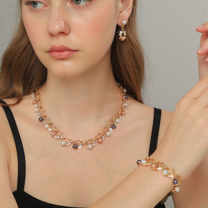 Ensemble de mariée romantique exquis de style européen et américain avec collier, boucles d'oreilles et bracelet en perles d'imitation pour occasions spéciales - Product Image 2