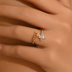 Women's Gold Tone Jesus Cross <b>Ring</b> With Pave Setting <b>Open</b> Design Index Finger Jewelry Gift - Product Image 2