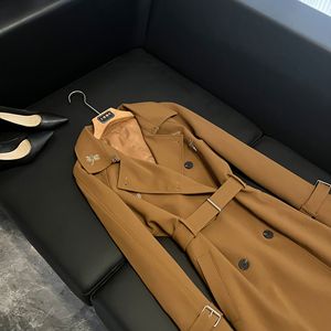 Lady Quality Fall Winter Overcoat Broderie Perles Dragonfly Long Sleeve Double-breasted Solid Long Coat With Belt for Women - Product Image 5