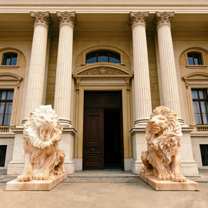 Statue de lion en marbre, design traditionnel au design moderne, sculpture en marbre pour application en extérieur dans les parcs - Product Image 1