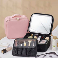 Trousse de Maquillage Transfrontalière avec Lumière LED et Miroir Grande Capacité Portable Professionnelle Double Couche