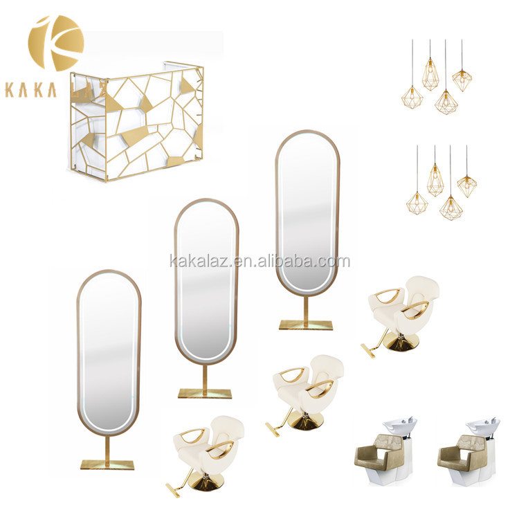 Комплект оборудования для парикмахерской, зеркало и стул для укладки, оборудование для салона, мебель для парикмахерской, золотой комплект