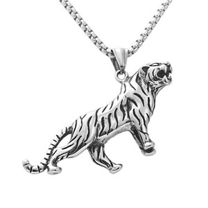 Yunnique Geometric Tiger Pendant Necklace Stainless Steel Animal Shape Men's Fashion Jewelry <b>Titanium</b> Steel <b>Chain</b> Silver Gold - Product Image 4