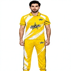 Uniforme de Cricket para Hombre, Camiseta Polo Sublimada Amarilla y Blanca y Pantalones, Ropa Deportiva Transpirable para Partidos y Entrenamientos, para Todas las Temporadas - Product Image 1