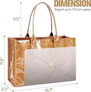 Borsa Tote Tote tose Tyvek unica da donna con manico superiore Custom PVC in carta Kraft borse da lavoro borsette chiusura aperta per <span class=keywords><strong>la</strong></span> vita quotidiana - Product Image 4