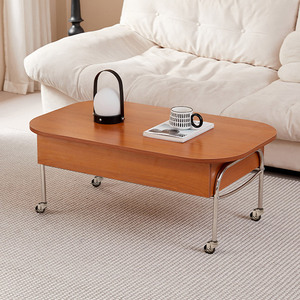 Nordic Style <b>Height</b> <b>Adjustable</b> Coffee <b>Table</b> Wood Top With Storage Drawer Movable For Small Apartments And Rental Rooms - Product Image 4