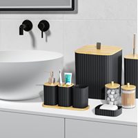 Ensemble de salle de bain noir 9 pièces comprenant un porte-brosse WC, un distributeur de savon, une poubelle décorative pour comptoir, pour la maison