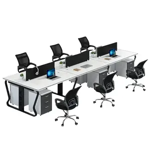Mobilier commercial design moderne de haute qualité cadre de bureau en acier dessus de table blanc poste de travail de bureau de 4 personnes pour le personnel