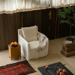 Fauteuil simple en tissu de <span class=keywords><strong>lin</strong></span> <span class=keywords><strong>blanc</strong></span> de style nordique <span class=keywords><strong>japonais</strong></span>, design amovible et lavable, meubles pour salon et balcon - Product Image 1