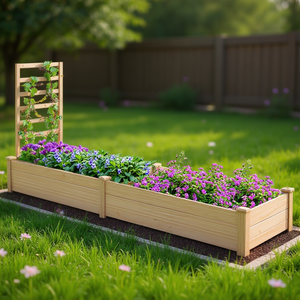 Jardinera Rectangular Elevada de Madera Natural con Enrejado Funcional para Cercado de Jardín - Product Image 2