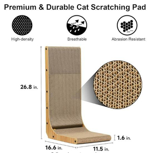 <span class=keywords><strong>FUKUMARU</strong></span> Griffoir pour chat en forme de L écologique 13,5 cm à motif rayé, à fixer au mur, pour chats d'intérieur, avec jouet à bille et boîte de jeu - Product Image 2