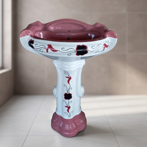 Lavabo de baño de pedestal independiente transparente de piedra de resina Artificial de diseño moderno de lujo - Product Image 1