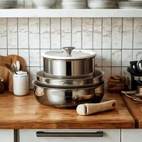 Ensemble de casseroles en acier inoxydable antiadhésif avec poignée amovible en céramique, comprenant une poêle, une casserole à lait, une marmite à soupe, 5 pièces, compatible four et cuisinière à induction