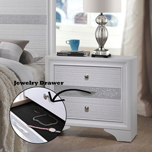 Naima White Finish Nightstand With Two <b>Drawers</b> And Glass Panel <b>Storage</b> Bedroom Furniture - Product Image 3