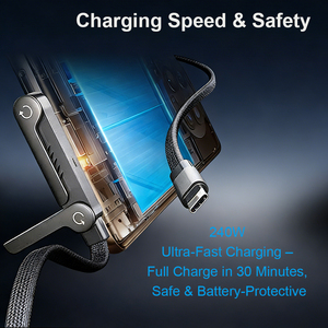 <span class=keywords><strong>Cable</strong></span> de Datos de Carga Ultra Rápida Trenzado Tipo-C con Diseño en Forma de T 2 en 1 con Soporte Ajustable para Teléfono - Product Image 3