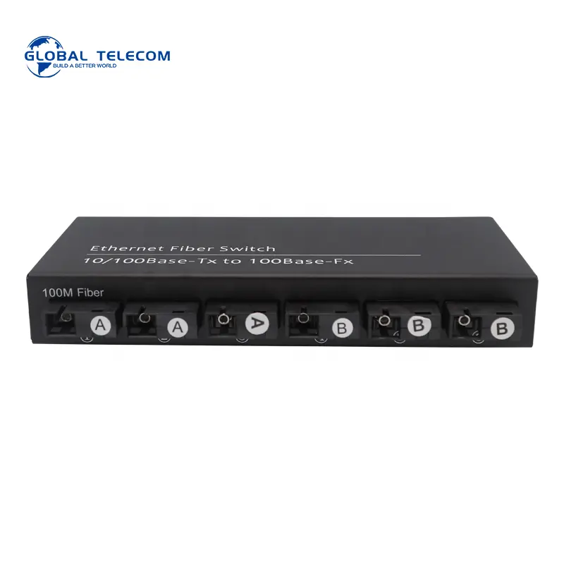 Factory supply 100 base 1000 base 6 fiber 2RJ45 port 20KM WDM single mode fiber optic ethernet media converter fiber switch