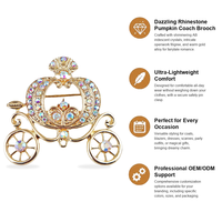 Broche unisexe vintage en alliage écologique, motif chariot de citrouille de conte de fées gris, ornée de cristaux colorés, de strass et de diamants incrustés