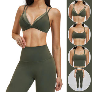 Conjunto de Yoga de Verano para Mujer, 4 Piezas, Leggings de Cintura Alta, Sujetador Deportivo, Top Corto, Ropa Deportiva Moderna para Gimnasio, Running, Pilates - Product Image 1