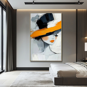 Décoration de chambre originale, toile peinte à la main, fille jaune, <span class=keywords><strong>peinture</strong></span> moderne, abstraite, portrait texturé, art - Product Image 2