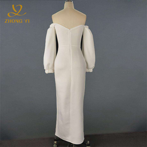 Design Fashion popolare scollo <span class=keywords><strong>a</strong></span> V Wrap manica <span class=keywords><strong>a</strong></span> <span class=keywords><strong>palloncino</strong></span> fessura notte celebrazione bianco nero partito data Robe abiti lunghi - Product Image 2