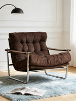 Fauteuil en tissu style vintage, en velours côtelé, avec structure en acier inoxydable, confortable, idéal pour les petits appartements, les chambres, les villas, la maison, le salon