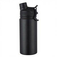 Bouteille d'eau isotherme en acier inoxydable 24 oz avec couvercle 2-en-1 à paille et ouverture rapide, sans BPA, anti-fuite, garde au froid 24h, pour voyage, gym, école