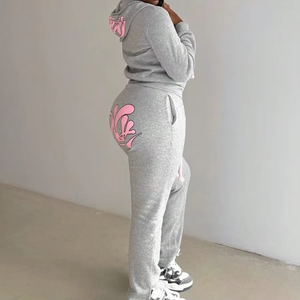 Completo Sportivo da Donna Stile Streetwear con Motivo a Lettere, 2 Pezzi: Felpa con Cappuccio a Maniche Lunghe Traspirante e Pantaloni a Zampa - Product Image 4