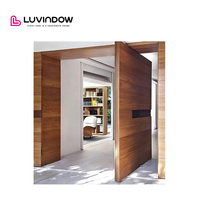Porte Pivotante en Bois, Grande Porte d'Entrée Principale, Extérieur en Aluminium, Verre Basse Émissivité, Moderne, pour Entrée Principale