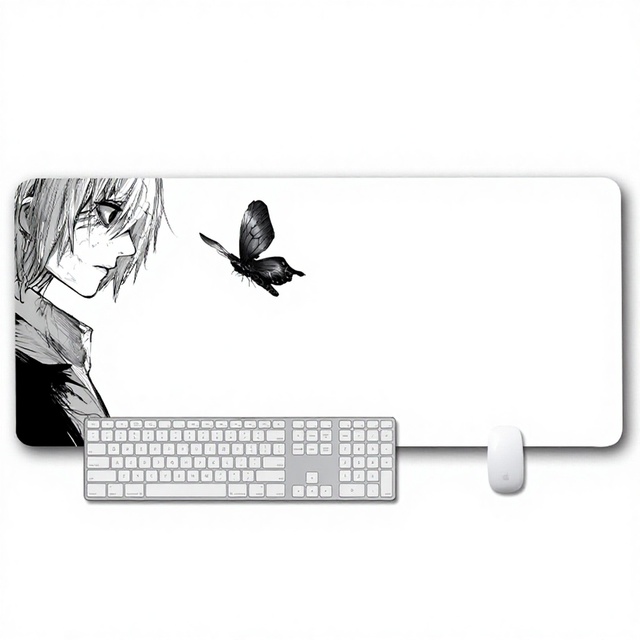 Black White Line Art Girl Mouse Pad XXL Premium Anime Desk Mat Thick Stitched Edge for Office