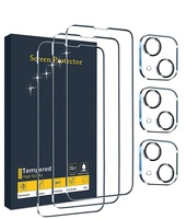 Lot de 3 films de protection d'écran en verre trempé anti-rayures et sans bulles pour iPhone Pro Max Plus, protection d'objectif d'appareil photo 15 16 17 18