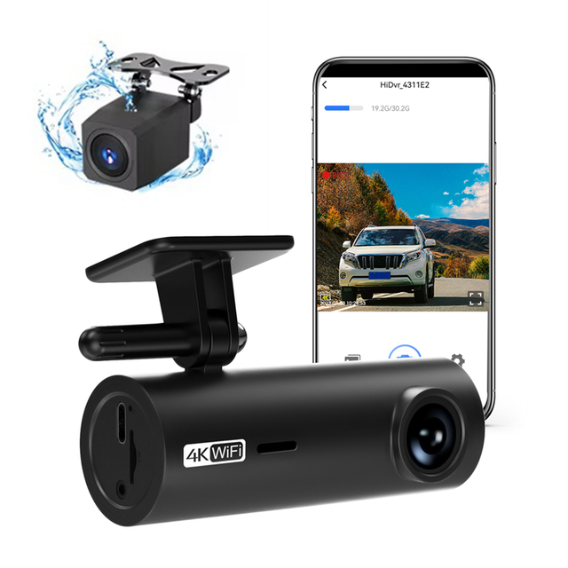 Lightweight Hidden Size Car DVR Camera Hot 4K Tube Car Black Box 4K Wifi Wireless Dashcam Front and Rear Double Lens Dash Cam