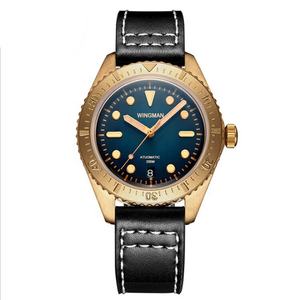 Montres de plongée pour hommes de style classique rétro décontracté avec insert de lunette, cadran super lumineux, bracelet en cuir véritable, étanches à 200 mètres - Product Image 3